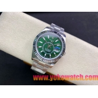 ロレックスコピー・スカイダイバー（SKY-DWELLER）42mm 326135“グリーン・ダイヤル＋ステンレススチールベゼル＋ステンレススチールブレスレット” メンズ専用モデル