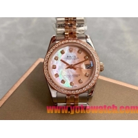 ロレックスコピー・デイトジャスト（DATEJUST）31mm 279383RBR“シェル・ダイヤル＋ローズゴールド＆ダイヤモンドベゼル＋ステンレススチール＆ローズゴールドブレスレット” レディース専用モデル 