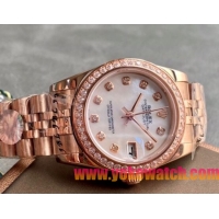 ロレックスコピー・デイトジャスト（DATEJUST）31mm 279385RBR“シェルダイヤル＋ローズゴールド＆ダイヤモンドベゼル＋フルローズゴールドブレスレット” レディース専用モデル
