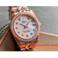 ロレックスコピー・デイトジャスト（DATEJUST）31mm 279385RBR“シェルダイヤル＋ローズゴールド＆ダイヤモンドベゼル＋フルローズゴールドブレスレット” レディース専用モデル