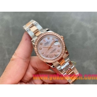 ロレックスコピー・デイトジャスト（DATEJUST）31mm 279160R“ダイヤモンドベゼル＋パールダイヤル＋ステンレススチール＆ローズゴールドブレスレット” レディース専用モデル