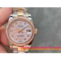 ロレックスコピー・デイトジャスト（DATEJUST）31mm 279160R“ダイヤモンドベゼル＋パールダイヤル＋ステンレススチール＆ローズゴールドブレスレット” レディース専用モデル