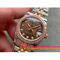 ロレックスコピー・デイトジャスト（DATEJUST）31mm 279160R“ダイヤモンドベゼル＋ブラウンダイヤル＋ステンレススチール＆ローズゴールドブレスレット” レディース専用モデル
