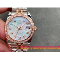 ロレックスコピー・デイトジャスト（DATEJUST）31mm 279160R“ダイヤモンドベゼル＋パールダイヤル＋ステンレススチール＆ローズゴールドブレスレット” レディース専用モデル