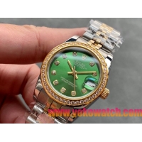 ロレックスコピー・デイトジャスト（DATEJUST）31mm 279138R“ダイヤモンドベゼル＋グリーンダイヤル＋ステンレススチール＆イエローゴールドブレスレット” レディース専用モデル