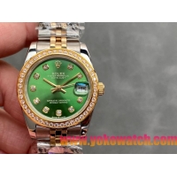 ロレックスコピー・デイトジャスト（DATEJUST）31mm 279138R“ダイヤモンドベゼル＋グリーンダイヤル＋ステンレススチール＆イエローゴールドブレスレット” レディース専用モデル