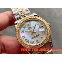 ロレックスコピー・デイトジャスト（DATEJUST）31mm 279138R“ダイヤモンドベゼル＋パールダイヤル＋ローマ字インデックス＋ステンレススチール＆イエローゴールドブレスレット” レディース専用モデル