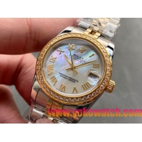 ロレックスコピー・デイトジャスト（DATEJUST）31mm 279138R“ダイヤモンドベゼル＋パールダイヤル＋ローマ字インデックス＋ステンレススチール＆イエローゴールドブレスレット” レディース専用モデル