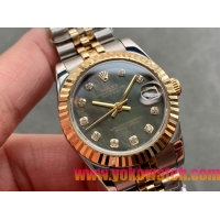ロレックスコピー・デイトジャスト（DATEJUST）31mm 279138R“三角坑紋ベゼル＋ダイヤモンドインデックス＋グレーダイヤル＋ステンレススチール＆イエローゴールドブレスレット” レディース専用モデル