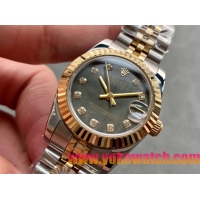 ロレックスコピー・デイトジャスト（DATEJUST）31mm 279138R“三角坑紋ベゼル＋ダイヤモンドインデックス＋グレーダイヤル＋ステンレススチール＆イエローゴールドブレスレット” レディース専用モデル