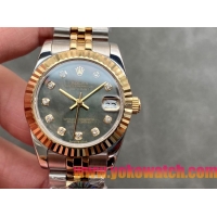 ロレックスコピー・デイトジャスト（DATEJUST）31mm 279138R“三角坑紋ベゼル＋ダイヤモンドインデックス＋グレーダイヤル＋ステンレススチール＆イエローゴールドブレスレット” レディース専用モデル