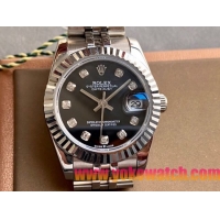 ロレックスコピー・デイトジャスト（DATEJUST）31mm 279160“三角坑紋ベゼル＋ダイヤモンドインデックス＋ブラックダイヤル＋ステンレススチールブレスレット” レディース専用モデル