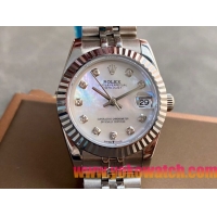 ロレックスコピー・デイトジャスト（DATEJUST）31mm 279160R“三角坑紋ベゼル＋ダイヤモンドインデックス＋真珠貝ダイヤル＋ステンレススチールブレスレット” レディース専用モデル