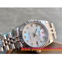 ロレックスコピー・デイトジャスト（DATEJUST）31mm 279160R“三角坑紋ベゼル＋ダイヤモンドインデックス＋真珠貝ダイヤル＋ステンレススチールブレスレット” レディース専用モデル