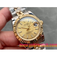ロレックスコピー・デイトジャスト（DATEJUST）31mm 279138R“三角坑紋ベゼル＋ゴールドダイヤル＋ステンレススチール＆イエローゴールドブレスレット” レディース専用モデル
