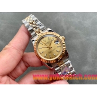 ロレックスコピー・デイトジャスト（DATEJUST）31mm 279138R“三角坑紋ベゼル＋ゴールドダイヤル＋ステンレススチール＆イエローゴールドブレスレット” レディース専用モデル