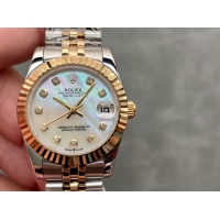 ロレックスコピー・デイトジャスト（DATEJUST）31mm 279138R“三角坑紋ベゼル＋ダイヤモンドインデックス＋真珠貝ダイヤル＋ステンレススチール＆イエローゴールドブレスレット” レディース専用モデル