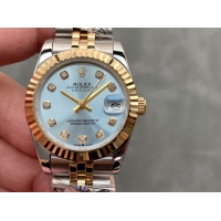 ロレックスコピー・デイトジャスト（DATEJUST）31mm 279138R“三角坑紋ベゼル＋ダイヤモンドインデックス＋アイスブルーダイヤル＋ステンレススチール＆イエローゴールドブレスレット” レディース専用モデル