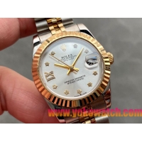 ロレックスコピー・デイトジャスト（DATEJUST）31mm 279138R“三角坑紋ベゼル＋ダイヤモンドインデックス＋ホワイトダイヤル＋ステンレススチール＆イエローゴールドブレスレット” レディース専用モデル