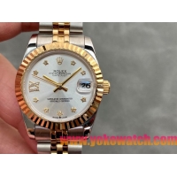 ロレックスコピー・デイトジャスト（DATEJUST）31mm 279138R“三角坑紋ベゼル＋ダイヤモンドインデックス＋ホワイトダイヤル＋ステンレススチール＆イエローゴールドブレスレット” レディース専用モデル