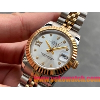 ロレックスコピー・デイトジャスト（DATEJUST）31mm 279138R“三角坑紋ベゼル＋ダイヤモンドインデックス＋ホワイトダイヤル＋ステンレススチール＆イエローゴールドブレスレット” レディース専用モデル