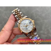 ロレックスコピー・デイトジャスト（DATEJUST）31mm 279138R“三角坑紋ベゼル＋ダイヤモンドインデックス＋ホワイトダイヤル＋ステンレススチール＆イエローゴールドブレスレット” レディース専用モデル