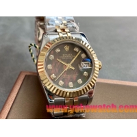 ロレックスコピー・デイトジャスト（DATEJUST）31mm 279138R“三角坑紋ベゼル＋ダイヤモンドインデックス＋ダークグリーンダイヤル＋ステンレススチール＆イエローゴールドブレスレット” レディース専用モデル