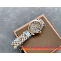 ロレックスコピー・デイトジャスト（DATEJUST）31mm 279138R“三角坑紋ベゼル＋ダイヤモンドインデックス＋ダークグリーンダイヤル＋ステンレススチール＆イエローゴールドブレスレット” レディース専用モデル
