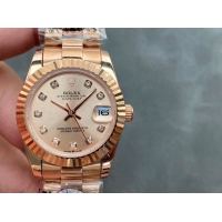 ロレックスコピー・デイトジャスト（DATEJUST）31mm 279138R“全イエローゴールド仕様＋三角坑紋ベゼル＋ダイヤモンドインデックス＋ピンクゴールドダイヤル” レディース専用モデル