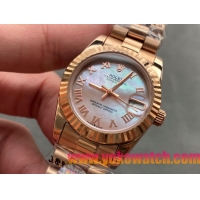 ロレックスコピー・デイトジャスト（DATEJUST）31mm 279138R“全イエローゴールド仕様＋三角坑紋ベゼル＋ローマ数字インデックス＋真珠貝ダイヤル” レディース専用モデル