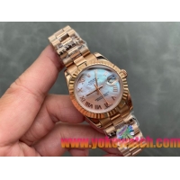 ロレックスコピー・デイトジャスト（DATEJUST）31mm 279138R“全イエローゴールド仕様＋三角坑紋ベゼル＋ローマ数字インデックス＋真珠貝ダイヤル” レディース専用モデル
