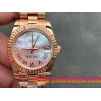 ロレックスコピー・デイトジャスト（DATEJUST）31mm 279138R“全イエローゴールド仕様＋三角坑紋ベゼル＋ローマ数字インデックス＋真珠貝ダイヤル” レディース専用モデル
