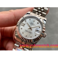 ロレックスコピー・デイトジャスト（DATEJUST）31mm 279160R“全ステンレススチール仕様＋三角坑紋ベゼル＋ダイヤモンドインデックス＋シルバーダイヤル” レディース専用モデル