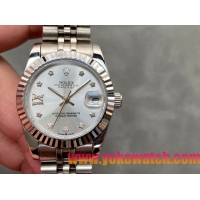 ロレックスコピー・デイトジャスト（DATEJUST）31mm 279160R“全ステンレススチール仕様＋三角坑紋ベゼル＋ダイヤモンドインデックス＋シルバーダイヤル” レディース専用モデル