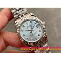 ロレックスコピー・デイトジャスト（DATEJUST）31mm 279160R“全ステンレススチール仕様＋三角坑紋ベゼル＋ダイヤモンドインデックス＋ブルーダイヤル” レディース専用モデル