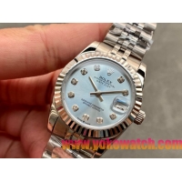 ロレックスコピー・デイトジャスト（DATEJUST）31mm 279160R“全ステンレススチール仕様＋三角坑紋ベゼル＋ダイヤモンドインデックス＋ブルーダイヤル” レディース専用モデル