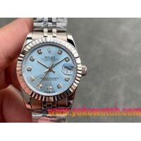 ロレックスコピー・デイトジャスト（DATEJUST）31mm 279160R“全ステンレススチール仕様＋三角坑紋ベゼル＋ダイヤモンドインデックス＋ブルーダイヤル” レディース専用モデル