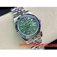 ロレックスコピー・デイトジャスト（DATEJUST）31mm 279160R“全ステンレススチール仕様＋三角坑紋ベゼル＋バーインデックス＋グリーンパームダイヤル” レディース専用モデル