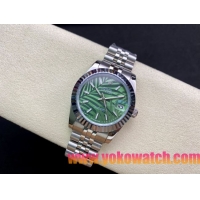 ロレックスコピー・デイトジャスト（DATEJUST）31mm 279160R“全ステンレススチール仕様＋三角坑紋ベゼル＋バーインデックス＋グリーンパームダイヤル” レディース専用モデル
