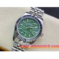 ロレックスコピー・デイトジャスト（DATEJUST）31mm 279160R“全ステンレススチール仕様＋三角坑紋ベゼル＋バーインデックス＋グリーンパームダイヤル” レディース専用モデル