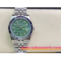 ロレックスコピー・デイトジャスト（DATEJUST）31mm 279160R“全ステンレススチール仕様＋三角坑紋ベゼル＋バーインデックス＋グリーンパームダイヤル” レディース専用モデル