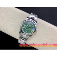 ロレックスコピー・デイトジャスト（DATEJUST）31mm 279160R“全ステンレススチール仕様＋フラットベゼル＋バーインデックス＋グリーンパームダイヤル” レディース専用モデル