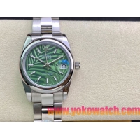 ロレックスコピー・デイトジャスト（DATEJUST）31mm 279160R“全ステンレススチール仕様＋フラットベゼル＋バーインデックス＋グリーンパームダイヤル” レディース専用モデル