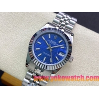 ロレックスコピー・デイトジャスト（DATEJUST）31mm 279160R“全ステンレススチール仕様＋三角坑紋ベゼル＋バーインデックス＋ブルーハニカムダイヤル” レディース専用モデル