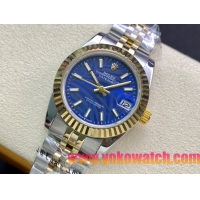 ロレックスコピー・デイトジャスト（DATEJUST）31mm 279160R“イエローゴールドベゼル＋ブルーパームダイヤル” レディース専用モデル