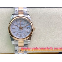 ロレックスコピー・デイトジャスト（DATEJUST）31mm 279160R“ローズゴールドベゼル＋ホワイトパームダイヤル” レディース専用モデル
