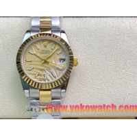 ロレックスコピー・デイトジャスト（DATEJUST）31mm 279160R“イエローゴールドベゼル＋イエローパームダイヤル” レディース専用モデル