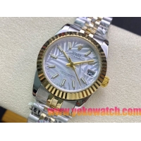 ロレックスコピー・デイトジャスト（DATEJUST）31mm 279160R“イエローゴールドベゼル＋ホワイトパームダイヤル” レディース専用モデル