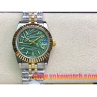 ロレックスコピー・デイトジャスト（DATEJUST）31mm 279160R“イエローゴールドベゼル＋グリーンパームダイヤル” レディース専用モデル